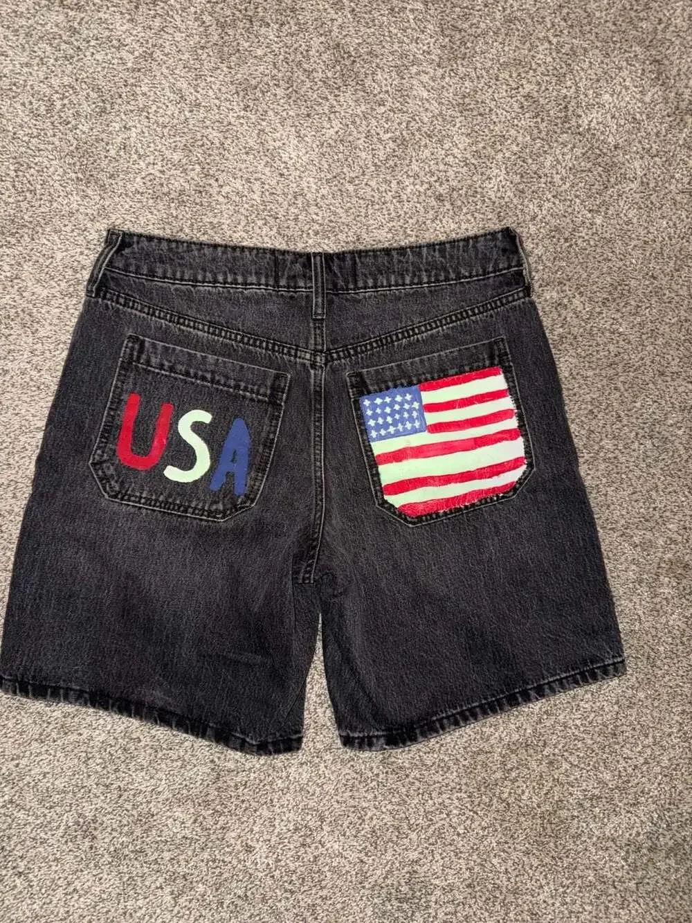 Hollister Low-Rise Baggy Jort with USA Flag Painted Pockets
